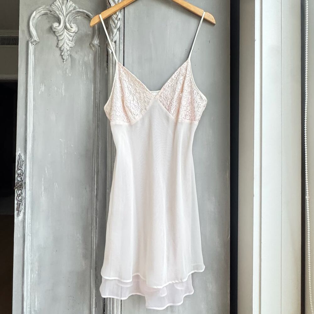 Secret Treasures 2pc Negligee Set Large Pink Lace Trim Slip Dress & Robe Set